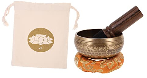 Meditationsklangschalen 1 Satz Tibetischer Gesangsschalen für Meditation | Yoga, Buddhist, Kupfer, Holz, Stoffbeutel, Kleine Größe, Resonanter Klang