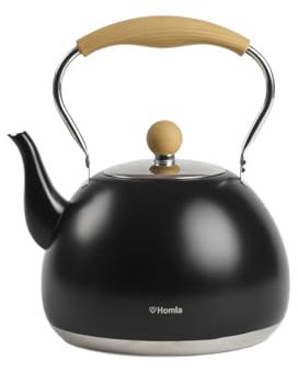 Homla TRINO Bollitore elettrico, 3L, nero, acciaio inox e legno, ergonomico, design per ogni cucina