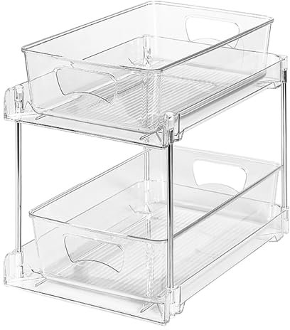 ZXTRYBHD Organizador Bajo Fregadero de Baño Transparentes, Mueble Bajo Fregadero Extraíble de 2 Niveles Debajo del Lavabo, Organizador Cocina Fregadero con Cajón de Plástico