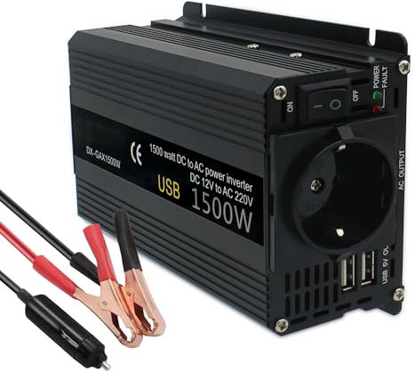 Convertisseur Tension Convertisseur Puissance 12 V 220 V 500/1500/2000/2600/3000 W Prise UE Inverseur Automatique 12 V Transformateur 12 V 220 V pour Voiture Solaire Pur Sinus(12V 220V 1500W)