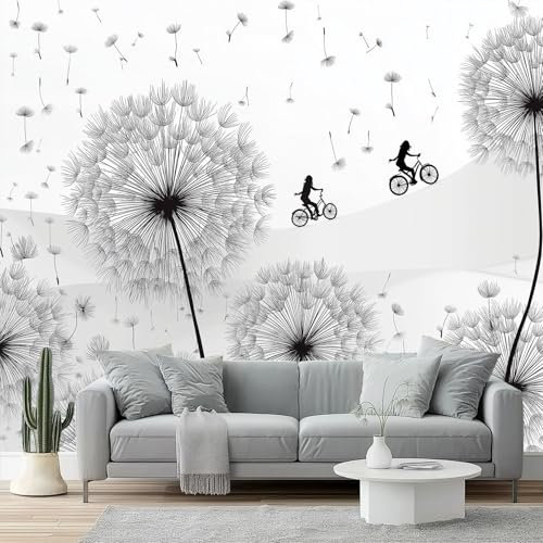 Fotomurales Silueta de diente de león simple Papel pintado tejido no tejido decoración Pared decorativos 300 x 210 cm Sala Cuarto Oficina Salón Decoración Casa Blanco y negro