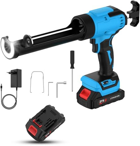 Pistola de Silicona, Pistola Silicona Bateria con 2 x 1500 mAh Batería, Luz LED, Pantalla Digital, Capacidad de 300 ml, 6 Velocidades Ajustables, Diseño de Rebote Automático, para Calafateo, Sellar