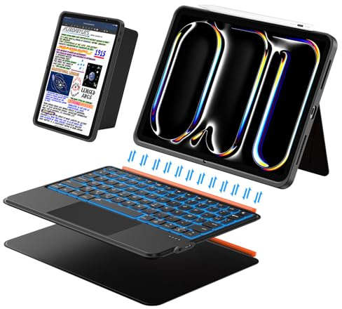 Funda con Teclado para iPad Pro 11 (M5 M4, 2025 2024), Teclado Magnético Desmontable, Panel Táctil, Retroiluminación, Horizontal/Vertical, Soporte Ajustable 160° para iPad Pro 11 5ª Generation (Negro)
