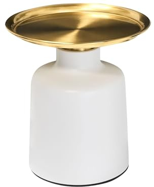 Sidobord Vit och Guld Metall Runt Litet Kaffebord Brickbord Glamourstil Soffbord för Vardagsrum Hall och Sovrum