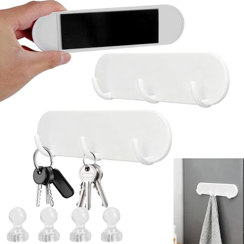 2 Pcs Porte-clés Magnétique, Tableau à Clés Magnétique, Support Clef Mural | Tableau à Clés Sans Perçage pour Réfrigérateur, Cuisine et Buanderie