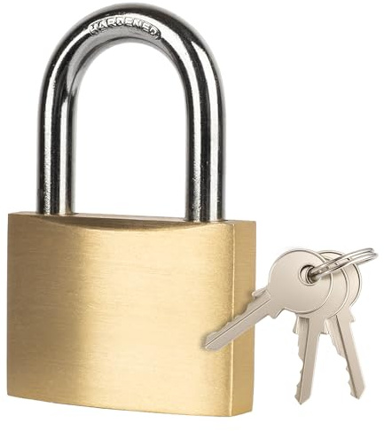 40mm Heavy Duty Brass Padlock with 3 Keys – Hardened Steel Shackle | Security for Sheds, Gates, Lockers & Toolboxes | Security Lock for Home, Office & Outdoor Use (40mm Brass Padlock)
