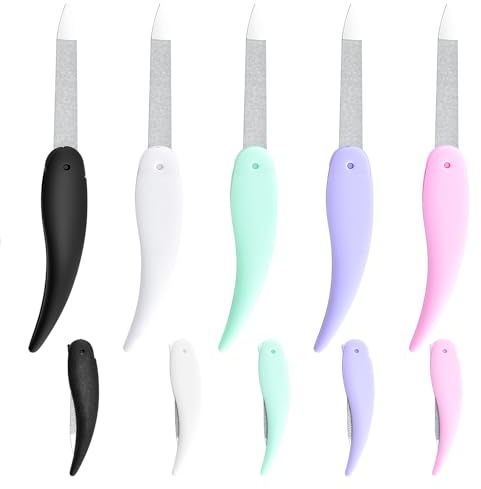 RDTOK 10 Stück Nagelfeile Klappbar, Klappbare Nagelfeilen Set, Mini Nagelfeile Metall, Trimmen Nagelfeilen Faltbar & Doppelseitig, Mini Taschenfeile Professionell Maniküre Pediküre Set für Reise