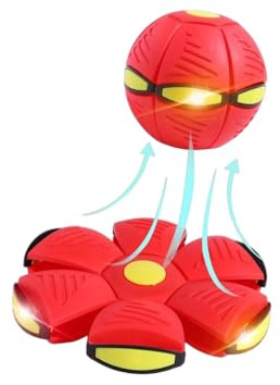 yeeplo Juguete interactivo para perros – Platillo volador y bola de saltar con luz LED para comprar frisbee para entrenamiento de perros, juego de lanzamiento y captura (autoiluminado) (rojo)