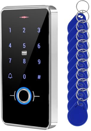 ReaIOKbii IP68 Waterproof Fingerprint Door Access Control Keypad – RFID 13.56MHz Entry System with Cards, PIN Code, Backlit Touch Panel, Doorbell & 10 Key Fobs for Outdoor Use