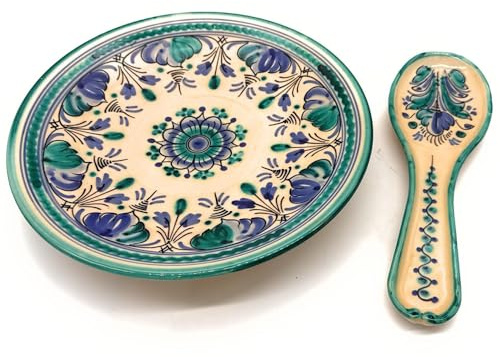 Genérico Plato vuelve tortilla verde 28 cm + posa cucharas hecho y pintado totalmente a mano