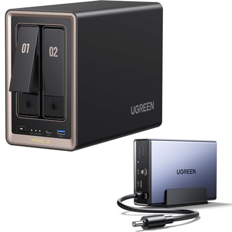 UGREEN NASync DXP2800 GT 2-Bay NAS Storage + UPS, 10GbE LAN, AMD Ryzen Embedded R2514 CPU, 8GB RAM, Dual M.2 NVMe, 4K HDMI, Surveillance Center, Cloud Backup (Diskless)