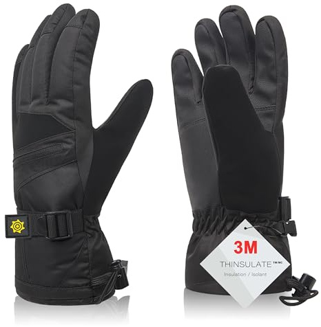 Solaris Waterproof Warm Ski Gloves with Pocket, Winter Cozy 3M Thinsulate Outdoor Snowboard Gloves for Women, Youth, Kid, Skiing, Snowboarding, Motorcycling, Shoveling, Small Size