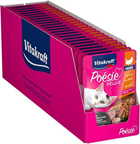 Vitakraft Poésie Délice, Nassfutter Katze, Katzennassfutter in Sauce, mit Pute, Vorratspackung, ohne Zusatz von Zucker und Getreide (23x 85g)