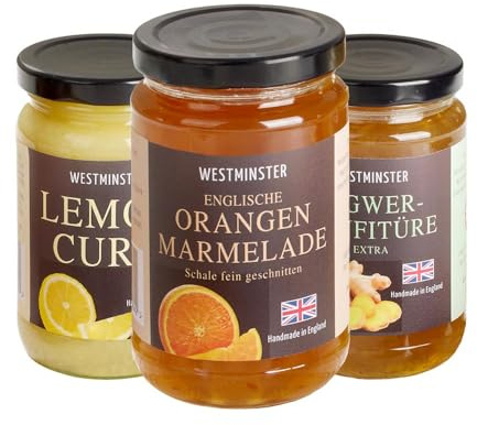 Westminster | Marmeladen Probierset 3er-Set | Orangen-Marmelade | Ingwer-Konfitüre | Lemon Curd | gesamt ca. 991g