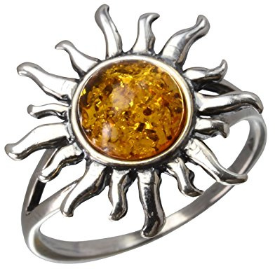 HolidayGiftShops Sun Ringgröße aus Sterlingsilber und baltischem Honig Bernstein: 11,5