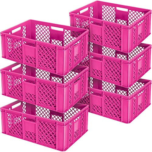 BRB 6x Eurobehälter durchbrochen/Stapelkorb, LxBxH 600x400x240 mm, lebensmittelecht, Industriequalität (pink)