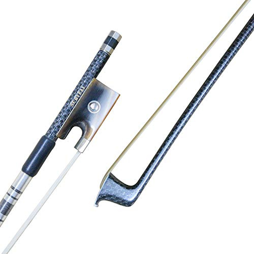 SURVEAL Violinenbogen aus Karbonfaser, silberne Volubled-Oberfläche, mit weißem Mongolei-Pferdschwanz, rotem Ochsenhorn-Frosch, Größe 4/4 (4/4)