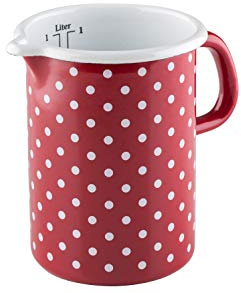 Riess, 0338-077, tamaño de cocina 10 1,00 L, color rojo, diámetro 10 cm, altura 14,8 cm, capacidad 1 litro, esmalte, rojo y blanco, inducción
