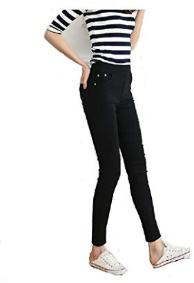 COVPAW Pantalones vaqueros vaqueros para mujer, pantalones vaqueros Demin, leggings ajustados, elásticos, leggins, leggins, treggings azul y negro, talla 48, 46, 44, 42, 40, 38, 36, Negro Sin Forro