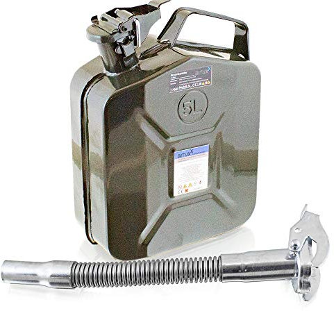 BITUXX® Stahl Benzinkanister Dieselkanister Kraftstoffkanister Kanister UN Zulassung (5 Liter mit Einfüllstutzen Flexibel)