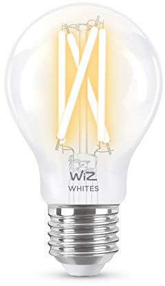 WiZ Filament Tunable White - Smart LED belysning (WiFi och Bluetooth), 60W, A60, E27, 2700-6500 Kelvin, Dimbar i kallvitt till varmvitt, Klart glas