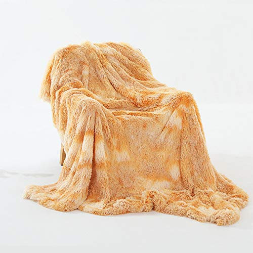 BYM Kuscheldecke Wohndecke 2m*1,6m Doppelseitig aus Warmem Weichem Plüsch Wolldecke Flauschige Felloptik Tagesdecke (Orange Weiß)