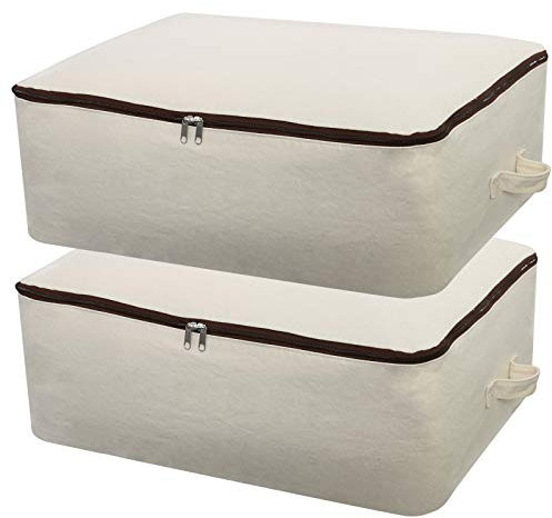 2 STÜCKE Strapazierfähiges, dickes, weiches, atmungsaktives Segeltuch Aufbewahrungsbeutel Organizer für Bettwäsche, Bettdecken, Kissen, Decken, Kleidung, 65 x 47 x 22 cm, Beige