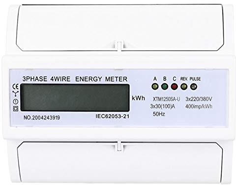1 Pièces Triphasé Quatre Fils 7P Compteur D'énergie sur Rail DIN Compteur électrique sur Rail DIN 3 X 220 V / 380 V Compteur électronique Numérique KWh Testeurs (30 (100) A),Minuteur