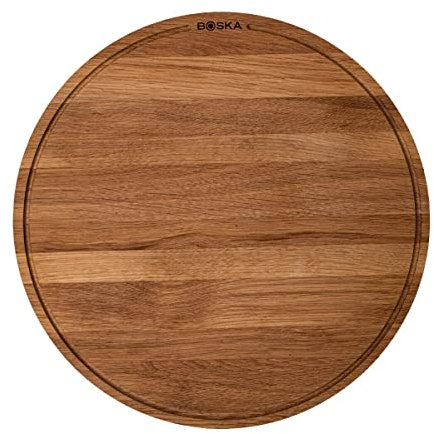 BOSKA Pizzabrett Friends XL/Pizza Teller/Eichenholz / ⌀40cm / Pizza Blech Rund mit Praktischer Auffangrinne/Auch zum Frühstück, Mittag- und Abendessen
