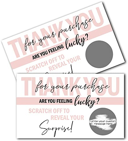 Thank You For Your Purchase Scratch Off Cards - Blank Gift Certificate Cards - Small Business Thank You for Order Cards - Make Your Own DIY Pink Scratch Off Cards - 50 Cards And 50 Stickers(C01)