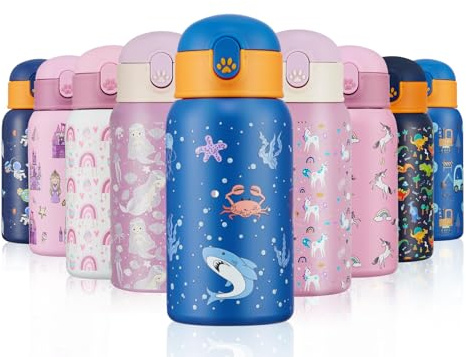 Autsel 500ml Gourde Isotherme Enfant avec Paille Bouteille Isotherme Étanche Gourde Bouteille d'eau en Acier Inoxydable sans BPA