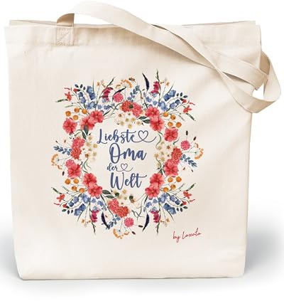 Loxato Muttertagsgeschenk Oma Tasche - Beste Oma Geschenk - Einkaufstasche | Jutebeutel, Stofftasche, Stoffbeutel, Beste Oma Tasche, Geschenk für Oma, Baumwolltasche 100%, Lange Henkel 70cm