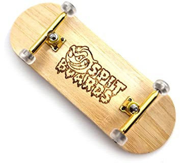 SPITBOARDS 34mm Fingerboard Complete Wood Pro Set-Up (Pre-Assembled, 5-Layers), Pro Trucks, CNC Bearing Wheels, Foam Grip Tape, (Deck: Bamboo Wood, Trucks: Gold, Wheels: transparent)