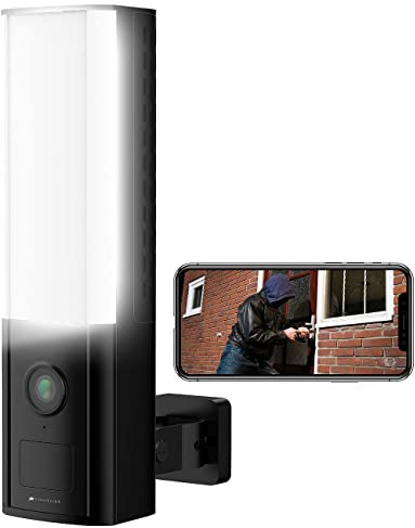 VisorTech Lampe mit Kamera: LED-Außenwandleuchte, WLAN-2K-Kamera, PIR, Nachtsicht, Sirene, schwarz (Ausenleuchte mit Kamera, Ueberwachungskamera, Smartphone Halterung)