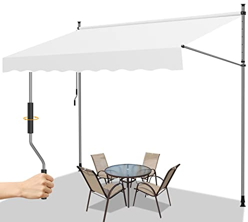 Gimisgu Toldo para balcón con manivela, 300x120cm Toldo Manual portátil de balcón Patio, Poliéster-Acero, Altura Ajustable, Protección Solar estanca a Agua, Sin Taladrar, Beige