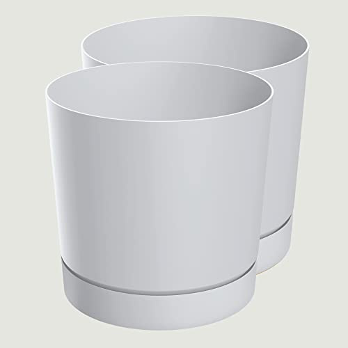 Zero Home - 2er Set Blumentöpfe I Blumentopf mit Untersetzer I Moderne Design I Aus Haltbarem Material I Schale mit Entwässerungslöchern I Hergestellt in EU I Premium Qualität I WEIß Duo ⌀ 20 cm