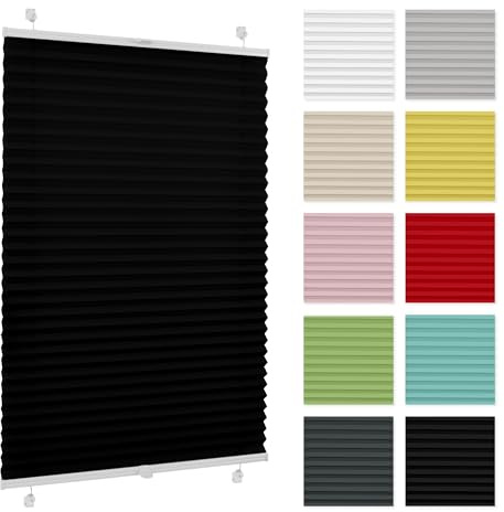 Plissee ohne Bohren 30 cm x 100 cm - Schwarz - Plissee klemmfix, Rollos für Fenster ohne Bohren, Jalousien Fenster für innen, Raffrollo, Fenster plissee