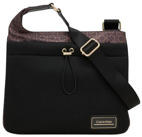 Calvin Klein Damen Top Zip Organizational Jessie Organizer Crossbody mit Reißverschluss Oben, Braun/Khaki/Schwarz