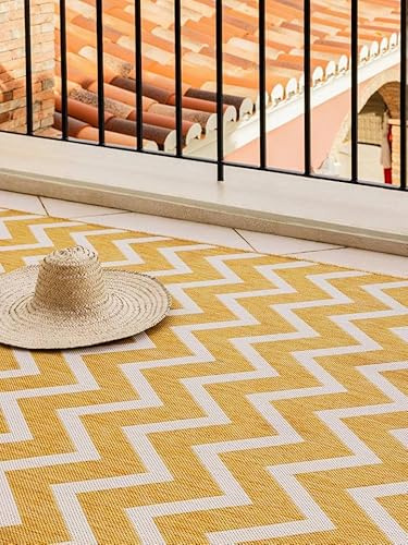 RugVista Capri, In & Outdoor-Teppich, Moderne Teppiche, 80 x 200 cm, Rechteckig, Mittlerer Stapel, Küche, Diele, Patio, Nur Handwäsche, UV-beständig, Gelb