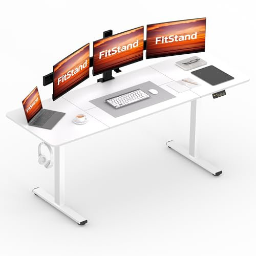 FitStand FQ1 200x80cm höhenverstellbarer Schreibtisch Electric Lift Desk mit Tischplatte, Stehpult, Lift Computertisch mit Haken, Kindersicherung, Memory-Funktion für Büro und Zuhause - Weiß