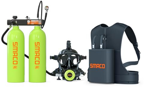 SMACO Mini-Tauchflasche 4L (zusammengebaut aus Zwei 2L Zylindern) für Flachwassertauchen Tragbares Tauchflaschen-Set Unterstützt 30–45 Minuten Atem für Tauchübungen/Angeln/Boot reinigen, Set-D, Grün