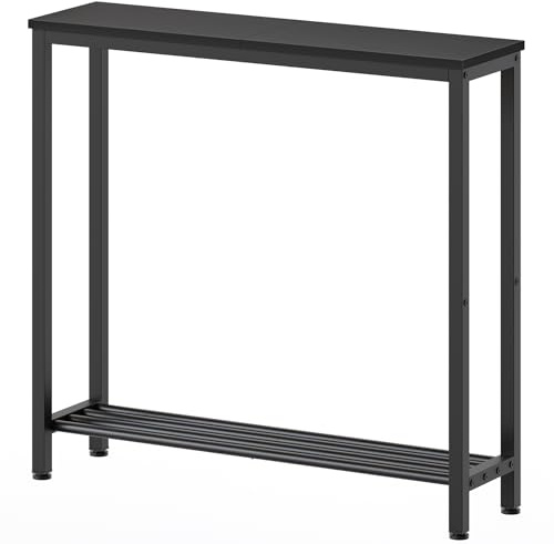 YATINEY Consolle Ingresso, Tavolo da Ingresso, Tavolo Console Stretto a 2 Livelli, Tavolino Dietro Divano, con Struttura in Metallo, per Soggiorno, Corridoio, Nero XCT03BB