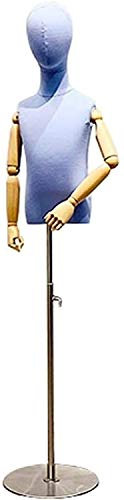 CRBUDY Schneiderpuppe männlich zum Nähen von Puppen, Schaufensterpuppen, Schneiderbüste für Kinder, Abnehmbarer Kopf, Arm aus Massivholz, für Fenster, Kinderkleidungsmodell (blau L)