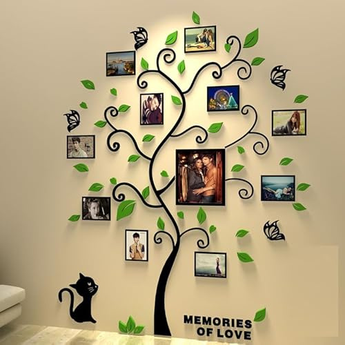 Purekay 3D Wandtattoo Baum DIY Wandaufkleber Family Foto Wand Wall Sticker mit Bilderrahmen Wandsticker Wanddeko Deko kinderzimmer Wohnzimmer Jungen Mädchen Schlafzimmer (Grün, XL)