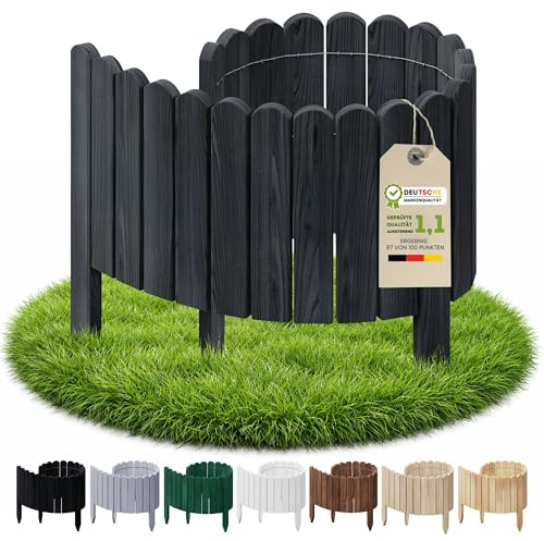 Floranica Bordure de Jardin en Bois 40 x 100 cm Anthracite Bordurette de Pelouse Bordure de Gazon avec piquets Bordure de Parterre