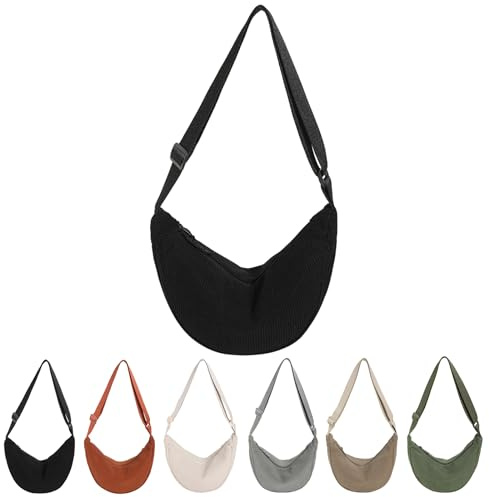 CXINLky Halbmond Tasche Damen, Hobo Half Moon Cord Tasche Großer Kapazität Cord Umhängetasche Crossbody Schultertasche Tragbare Halfmoon Bag Tasche Dumpling Umhängetasche