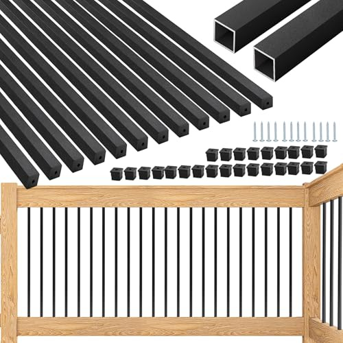 HTWAVE Paquete de 51 balaustres de cubierta de 32 pulgadas, balaustres de aluminio para barandilla de cubierta, balaustres de escalera de eje de cubierta de metal, husillos cuadrados huecos para