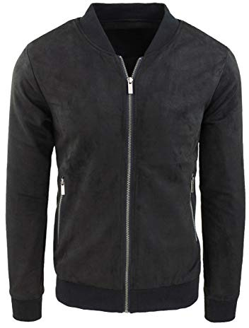 Evoga Giacca Giubbotto Uomo Scamosciato Slim Fit Giubbino Bomber chiodo