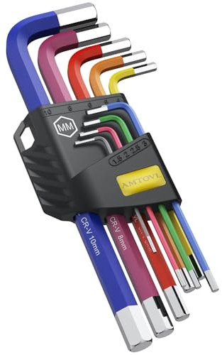 AMTOVL Hex Key Set, 9PCS Metric Allen Key Set, 1.5-10MM, Anti-Slip Long Hex End Wrench Set, Color Coding for Disassembling Mechanical Equipment, Vehicle, and Bicycle Repairs