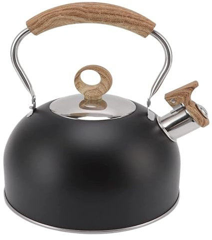 KhUkhu Bouilloire pour Cuisinière À Gaz, Bouilloire À Thé Sifflante De 2,5 L, Bouilloire en Acier Inoxydable avec Poignée Anti-Chaleur pour Cuisinière À Gaz À Induction, Bouilloire À Café À Eau,Noir